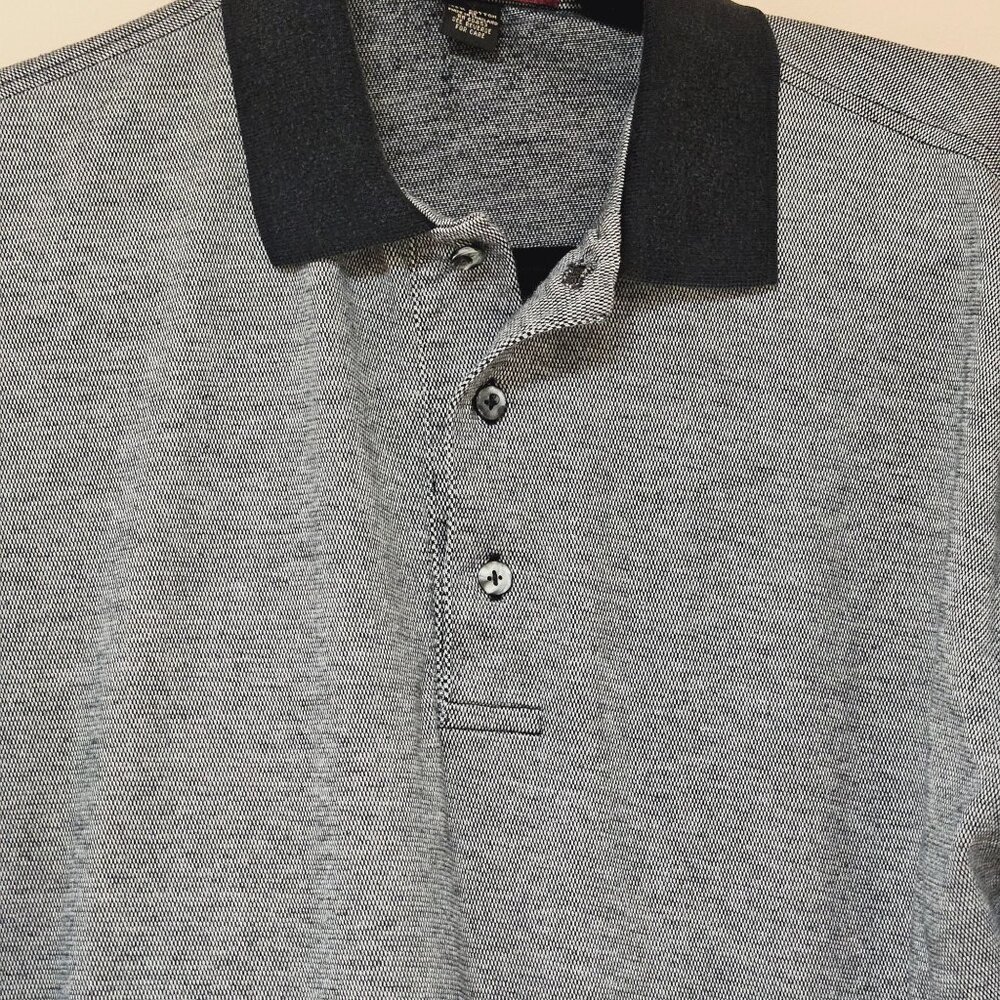 Overton Shirtmakers Mens Polo Shirt M Gray Black Cotton Short Sleeve - Picture 5 of 9